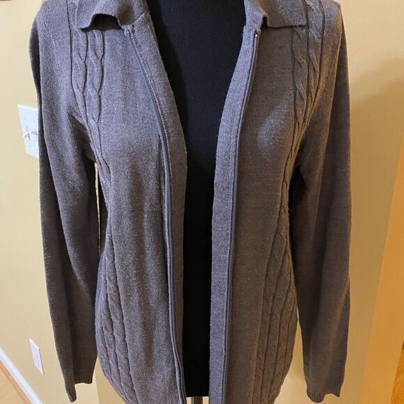 Alia Grey Front Zipper Long Sleeve Cardigan Size Small - Picture 2 of 8